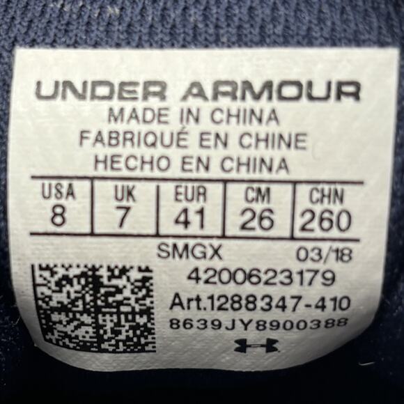 Under Armour Sneakers Mens 8 SMGX Blue Running Jogging Trainers Normcore Shoes - Picture 8 of 9